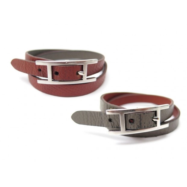 BRACELET HERMES BEHAPI DOUBLE TOUR XS 15 CM EN CUIR EPSOM + BOITE LEATHER 295€