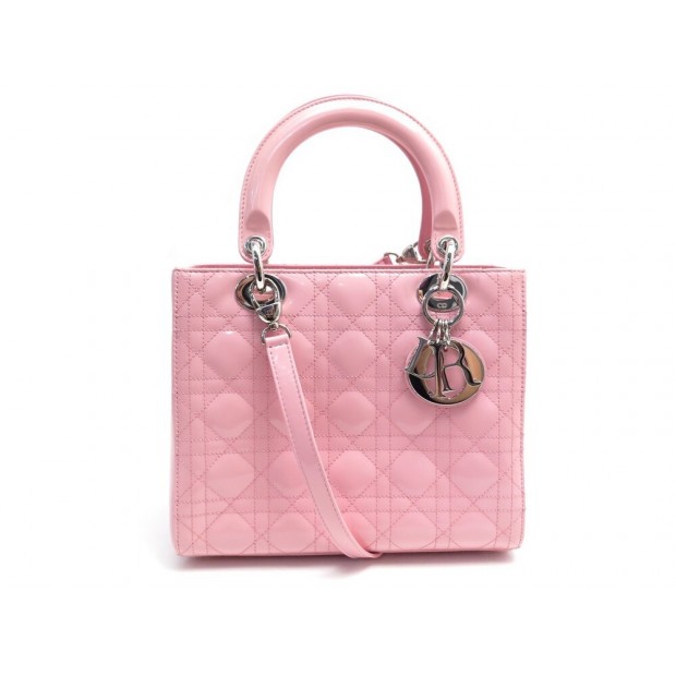 SAC A MAIN CHRISTIAN DIOR LADY M CUIR CANNAGE VERNIS ROSE BANDOULIERE BAG 3900€