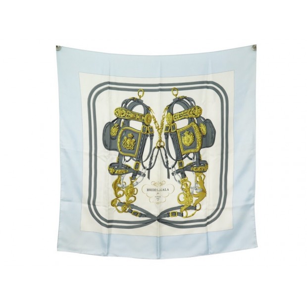 FOULARD HERMES BRIDES DE GALA GRYGKAR CARRE 90 SOIE BLEU + BOITE SILK SCARF 385€