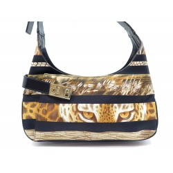 SAC A MAIN SALVATORE FERRAGAMO AQ-21 1320 TIGRE TOILE & CUIR MARRON HAND BAG