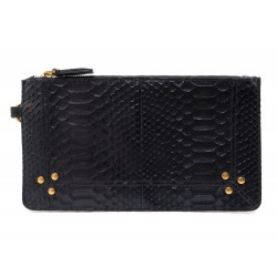 NEUF POCHETTE JEROME DREYFUSS POPOCHE S EN CUIR PYTHON NOIR NEW POUCH 320€