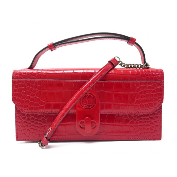 NEUF SAC A MAIN CHRISTIAN LOUBOUTIN ELISA BAGUETTE BANDOULIERE CUIR CROCO 1390€