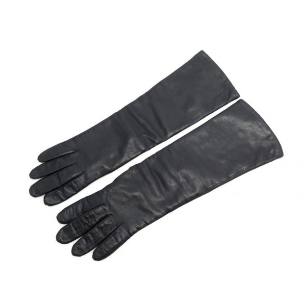 GANTS LONGS HERMES TAILLE 6 EN CUIR NOIR BLACK LEATHER GLOVES 740€