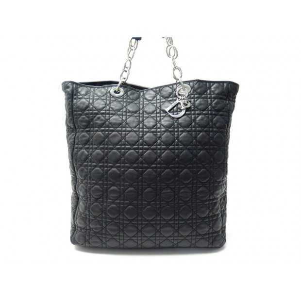 SAC A MAIN CHRISTIAN DIOR LADY SOFT CABAS SHOPPING CUIR CANNAGE NOIR BAG 3100€