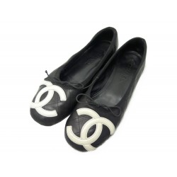 CHAUSSURES CHANEL BALLERINES CAMBON G24712 39 EN CUIR MATELASSE NOIR +BOITE 690€