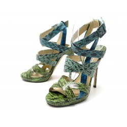 CHAUSSURES JIMMY CHOO DIDO 40 ESCARPINS CUIR PYTHON BLEU VERT + BOITE PUMP 895€