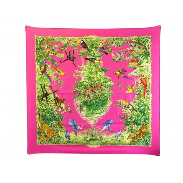 FOULARD HERMES EQUATEUR ROBERT DALLET EN SOIE ROSE CARRE 90 PINK SILK SCARF 385€