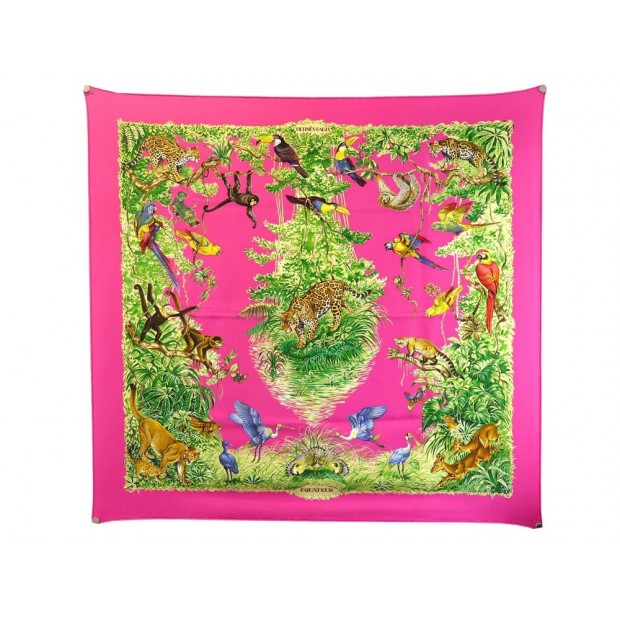 FOULARD HERMES EQUATEUR ROBERT DALLET EN SOIE ROSE CARRE 90 PINK SILK SCARF 385€