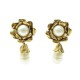 VINTAGE BOUCLES D'OREILLES YVES SAINT LAURENT FLEUR PERLES METAL DORE EARRINGS