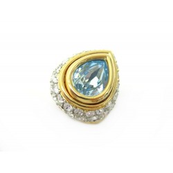 NEUF VINTAGE BAGUE YVES SAINT LAURENT STRASS PIERRE BLEUE T56 METAL DORE RING