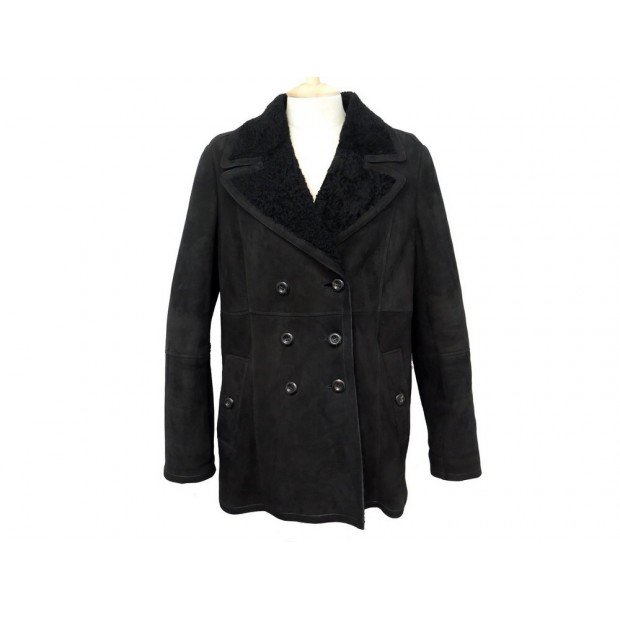 MANTEAU BURBERRY CUIR MOUTON RETOURNE NOIR L 44 SHEARLING SHEEPSKIN COAT