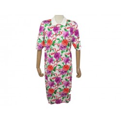 NEUF ROBE POLO HERMES TAILLE L 42 MOTIFS FLEURS ROSES EN COTON NEW DRESS 800€