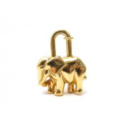 RARE CADENAS HERMES CHARM ELEPHANT EN METAL DORE PENDENTIF PORTE CLE PADLOCK