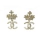 NEUF BOUCLES D'OREILLES CHANEL LOGO CC COURRONNE METAL DORE NEW EARRINGS 710€