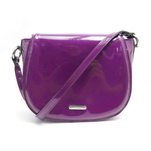 SAC A MAIN BURBERRY BESACE BANDOULIERE CUIR VERNIS VIOLET HAND BAG PURSE 1050€