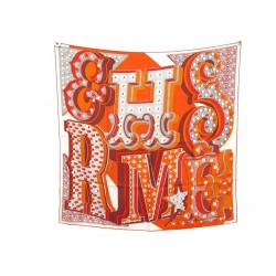 FOULARD HERMES ELECTRIQUE RYBALTCHENKO CARRE 90 EN SOIE ORANGE SILK SCARF 385€