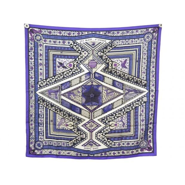 FOULARD HERMES ORS BLEUS D'AFRIQUE PAUWELLS CARRE 90 SOIE VIOLET SILK SCARF 385€