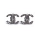 NEUF BOUCLES D'OREILLES CHANEL LOGO CC PERLES & STRASS METAL NOIR EARRINGS 420€