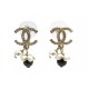 NEUF BOUCLES D'OREILLES CHANEL LOGO CC & STRASS EN METAL DORE NEW EARRINGS 450€