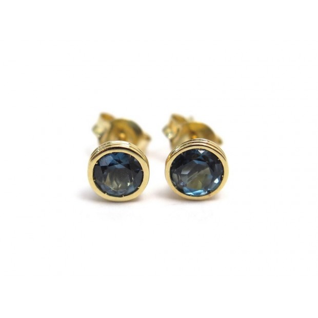 NEUF BOUCLES D'OREILLES POIRAY LOLITA EN TOPAZE BLEUE OR JAUNE 18K EARRINGS 500€