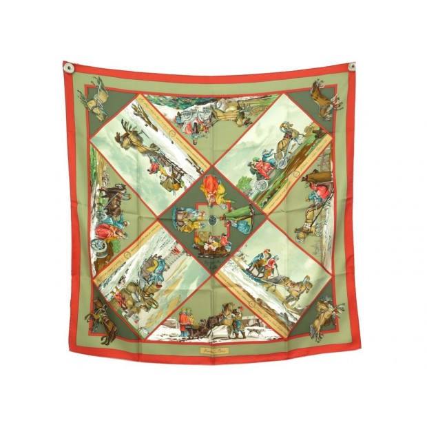 FOULARD HERMES VOYAGES EN RUSSIE DUBIGEON CARRE 90 SOIE + BOITE SILK SCARF 385€