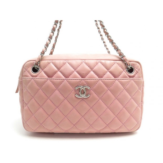 SAC A MAIN CHANEL CAMERA EN CUIR MATELASSE ROSE LEATHER HAND BAG PURSE 3200€