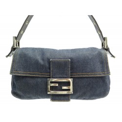 SAC A MAIN FENDI BAGUETTE 26424 EN TOILE DENIM BLEU CANVAS HAND BAG PURSE 2200€