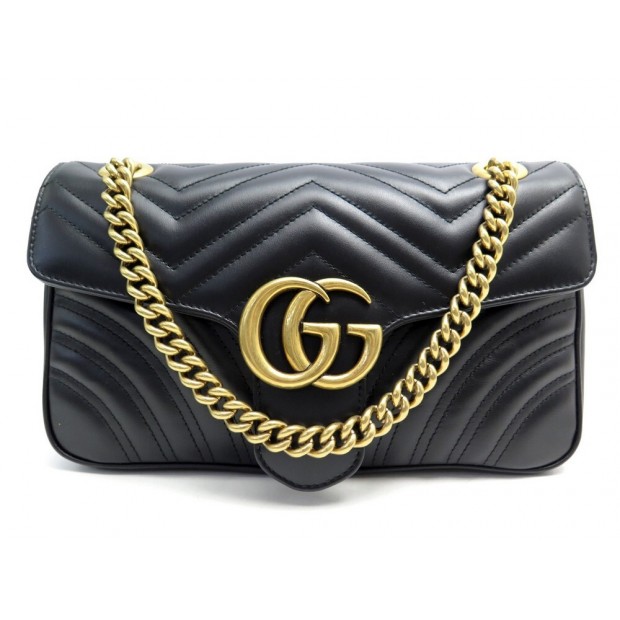 NEUF SAC A MAIN GUCCI GG MARMONT PM MATELASSE 443497 BANDOULIERE CUIR NOIR 1850€