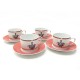 NEUF COFFRET CARTIER MAISON VENITIENNE 4 TASSES SOUCOUPES THE CORAIL PORCELAINE