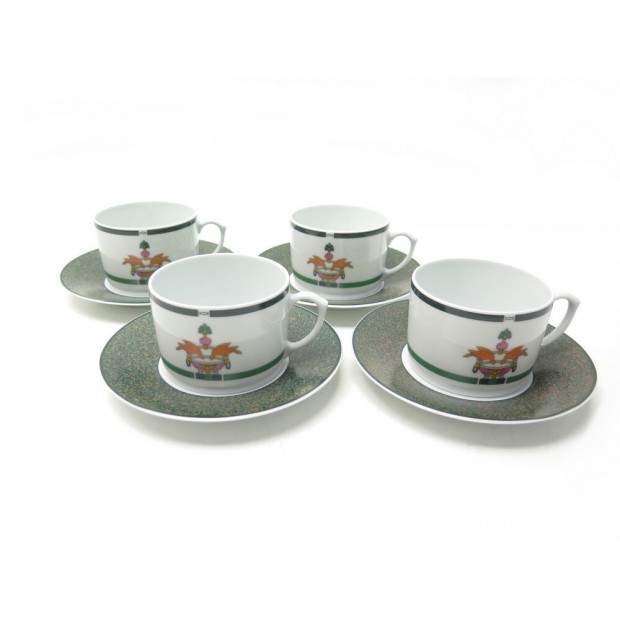 NEUF COFFRET CARTIER MAISON VENITIENNE 4 TASSES SOUCOUPES THE JADE PORCELAINE