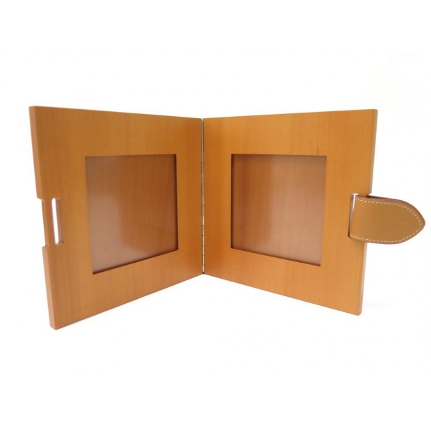 NEUF DOUBLE CADRE PHOTO HERMES EN BOIS MERISIER & CUIR PICTURE FRAME WOOD NEW