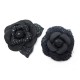 NEUF LOT BROCHE CHANEL 2 CAMELIAS EN TWEED BLEU & NOIR NEW BROOCH SET 1380€