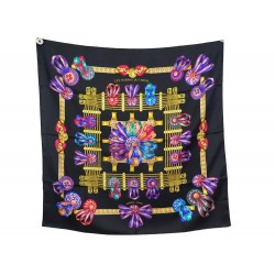 NEUF FOULARD HERMES LES RUBANS DU CHEVAL METZ CARRE 90 SOIE NOIR SILK SCARF 385€