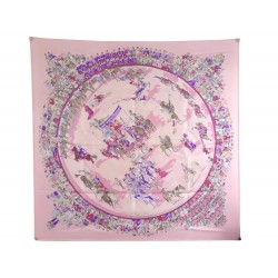 FOULARD HERMES CIRQUE MOLIER PAR PHILIPPE DUMAS SOIE ROSE PINK SILK SCARF 385€