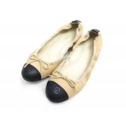 CHAUSSURES CHANEL BALLERINES LOGO CC G29049 39 EN CUIR BEIGE LEATHER SHOES 670€