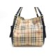 SAC A MAIN BURBERRY CABAS EN TOILE TARTAN BEIGE CUIR NOIR CANVAS HAND BAG 1490€