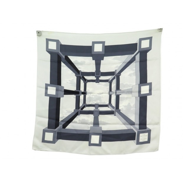 FOULARD HERMES PERSPECTIVE AM CASSANDRE CARRE 70 EN SOIE GRIS SILK SCARF 285€