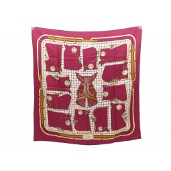 NEUF FOULARD HERMES CAMAILS PERRIERE CARRE 90 EN SOIE BORDEAUX SILK SCARF 495€