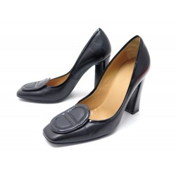 CHAUSSURES HERMES CHAINE D'ANCRE 35 ESCARPINS CUIR NOIR + BOITE PUMP SHOES 550€