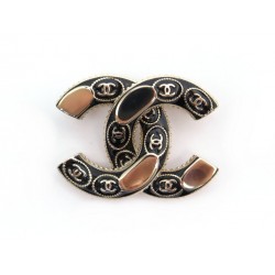 NEUF BROCHE CHANEL LOGO CC EN METAL DORE ET NOIR NEW GOLDEN BROOCH 650€