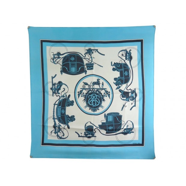 FOULARD HERMES EX LIBRIS 1ERE EDITION 1946 GRYGKAR EN SOIE BLEU CARRE SCARF 385€