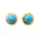 VINTAGE BOUCLES D'OREILLES CHANEL 1970 CABOCHON TURQUOISE & METAL DORE EARRINGS