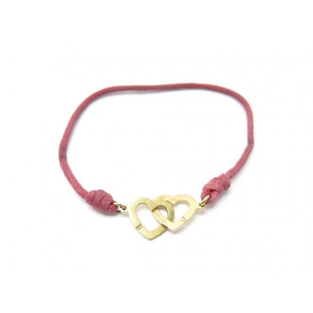 BRACELET DINH VAN DOUBLE COEUR R13 EN OR JAUNE 18K CORDON ROSE GOLD JEWEL 760€