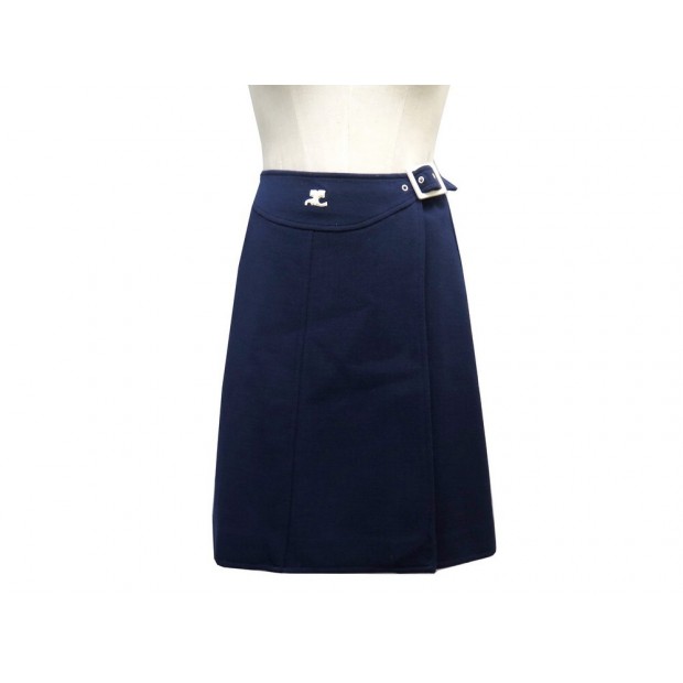 VINTAGE JUPE COURREGES HYPERBOLE T34 S EN ACRYLIQUE BLEU ANNEES 70 WOOL SKIRT