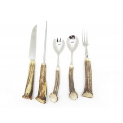 LOT 5 COUVERTS DE CHASSE HERMES MANCHE EN BOIS CERVIDES TABLE SET ANTLER HANDLE