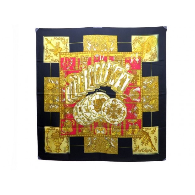 VINTAGE FOULARD HERMES LE TAROT ANNIE FAIVRE CARRE EN SOIE NOIR SILK SCARF 350€