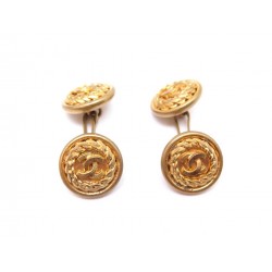 VINTAGE BOUTONS DE MANCHETTE CHANEL LOGO CC EN METAL DORE GOLDEN CUFFLINKS