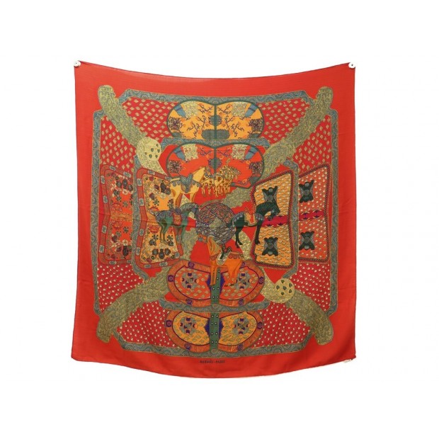 CHALE HERMES ART DES STEPPES FAIVRE CACHEMIRE ET SOIE ROUGE CASHMERE SHAWL 965€