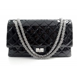 SAC A MAIN CHANEL 2.55 CUIR VERNIS MATELASSE NOIR BANDOULIERE + BOITE BAG 6850€