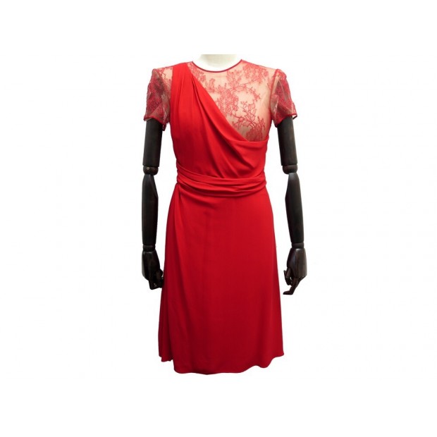 ROBE COURTE VALENTINO M 38 EN DENTELLE ET CREPE ROUGE LACE DRESS 2500€